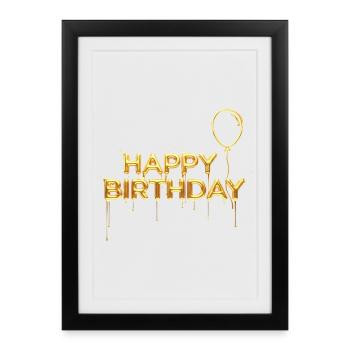 Happy Birthday Liquid Gold - Noble Birthday - Framed poster (27 × 37 cm) - black - Front