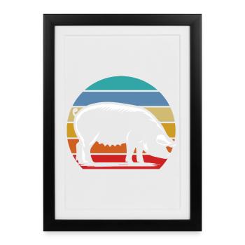 Silhouette rétro de cochon Coucher de soleil vintage - Affiche encadrée (27 × 37 cm) - noir - Devant