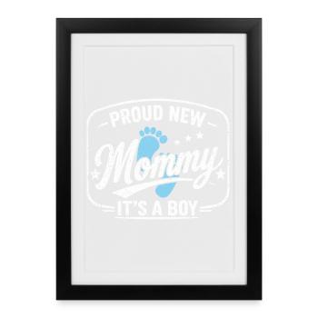 Future maman et mère, fils biologique garçon - Affiche encadrée (27 × 37 cm) - noir - Devant