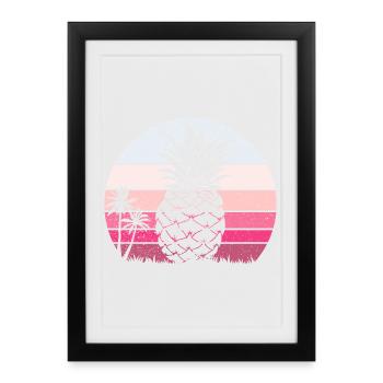 Pineapple Summer Sunset Vintage Beach - Affiche encadrée (27 × 37 cm) - noir - Devant