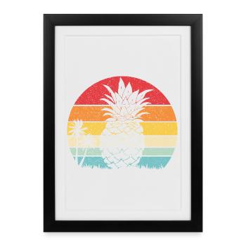 Pineapple Summer Retro Beach Vintage Sunset - Framed poster (27 × 37 cm) - black - Front