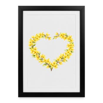 Spring Motif Forsythia Heart Frame - Framed poster (27 × 37 cm) - black - Front
