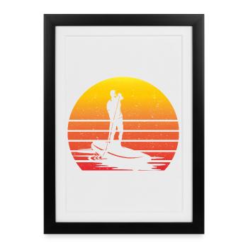 SUP Retro Stand Up Paddle Coucher de soleil vintage - Affiche encadrée (27 × 37 cm) - noir - Devant