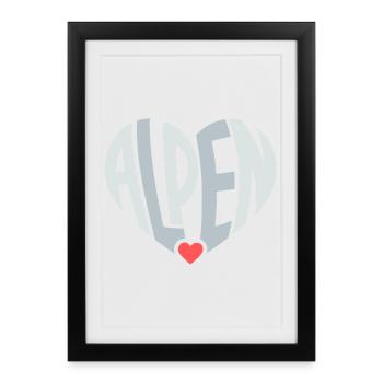 Alpen Herz Typografie - Gerahmtes Poster (27 × 37 cm) - Schwarz - Vorne