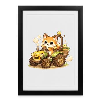 Renard sur le tracteur - Affiche encadrée (27 × 37 cm) - noir - Devant