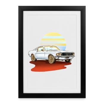 Voiture rétro blanche – vintage classique - Affiche encadrée (27 × 37 cm) - noir - Devant