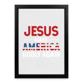 Jésus rend l’Amérique à nouveau pieuse Drapeau Graphique - Affiche encadrée (27 × 37 cm) - noir - Devant