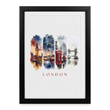 Voyage de vacances à Londres – Angleterre Big Ben & City - Affiche encadrée (27 × 37 cm) - noir - Devant
