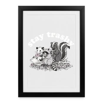 Stay Trashy Waschbär Opossum Stinktier - Gerahmtes Poster (27 × 37 cm) - Schwarz - Vorne