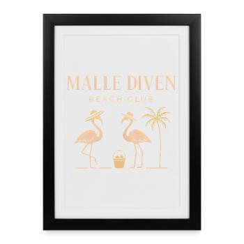 Malle Diven Beach Club Flamingo Mallorca Party - Affiche encadrée (27 × 37 cm) - noir - Devant