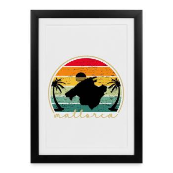Design rétro vintage de l’île Sunset de Majorque - Affiche encadrée (27 × 37 cm) - noir - Devant
