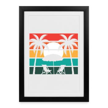 Beach palm and sun - Gerahmtes Poster (27 × 37 cm) - Schwarz - Vorne