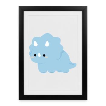 Charme Tricératops Dino Bleu Pastel - Affiche encadrée (27 × 37 cm) - noir - Devant