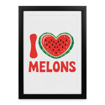 I Love Melons Heart Watermelon Summer Fun - Framed poster (27 × 37 cm) - black - Front