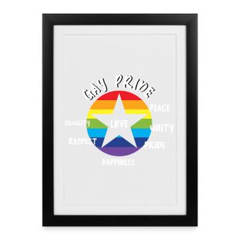 love gay CSD rainbow pride diversity star LGBTQ - Affiche encadrée (27 × 37 cm) - noir - Devant