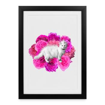 Pink Blossoms Cat Roses punk Thrash par-dessus - Affiche encadrée (27 × 37 cm) - noir - Devant