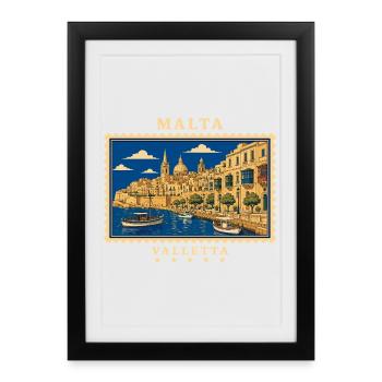 Marque de voyage vintage Malta Valletta - Affiche encadrée (27 × 37 cm) - noir - Devant
