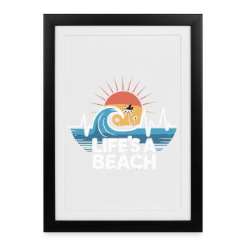 Life's A Beach Sunset Waves - Framed poster (27 × 37 cm) - black - Front