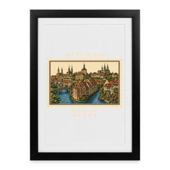 Deutschland Bamberg Vintage Reisemarke - Gerahmtes Poster (27 × 37 cm) - Schwarz - Vorne