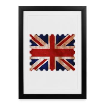 Großbritannien Briefmarke im retro Design Geschenk - Gerahmtes Poster (27 × 37 cm) - Schwarz - Vorne