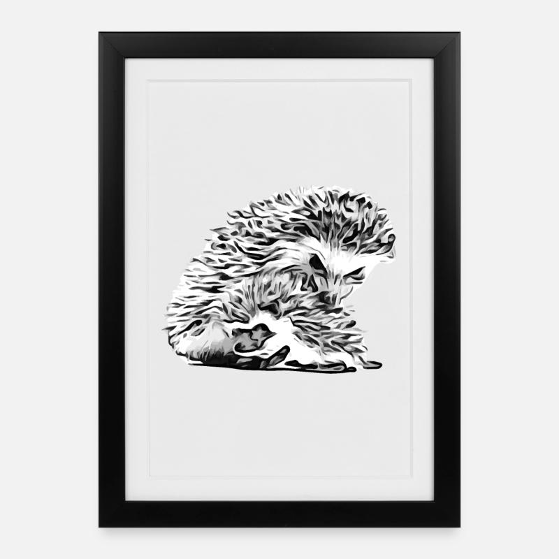 Igel Mama mit Igel Baby - Gerahmtes Poster (27 × 37 cm) - Schwarz