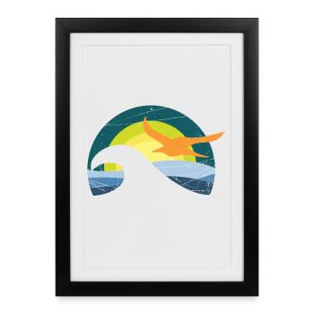 Mouette au bord de la mer - design - Affiche encadrée (27 × 37 cm) - noir - Devant