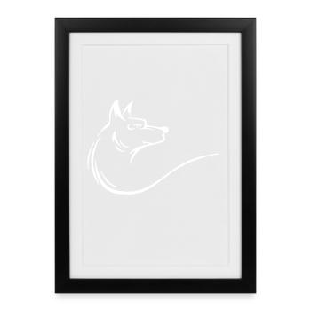 Un beau loup en blanc - Affiche encadrée (27 × 37 cm) - noir - Devant