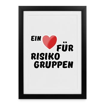 Risikogruppe Spruch Nächstenliebe Herz Virus - Gerahmtes Poster (27 × 37 cm) - Schwarz - Vorne