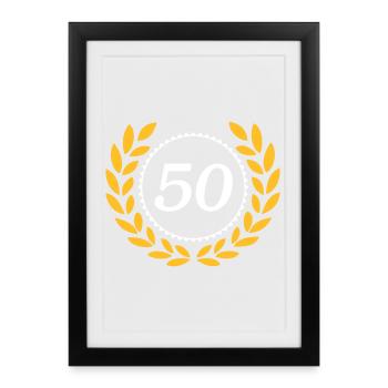 50e anniversaire,Anniversaire,50 ans,Couronne de laurier (25) - Affiche encadrée (27 × 37 cm) - noir - Devant