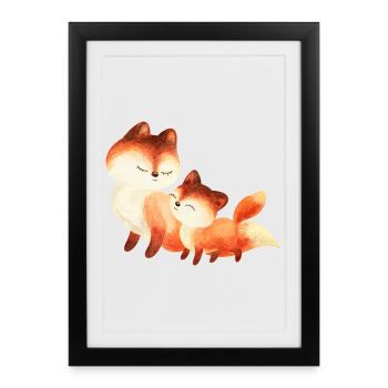 Two Cuddly Foxes Watercolor Painting - Framed poster (27 × 37 cm) - black - Front
