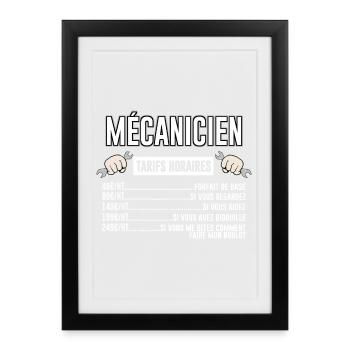 Mécanicien Tarifs Horaires - Affiche encadrée (27 × 37 cm) - noir - Devant