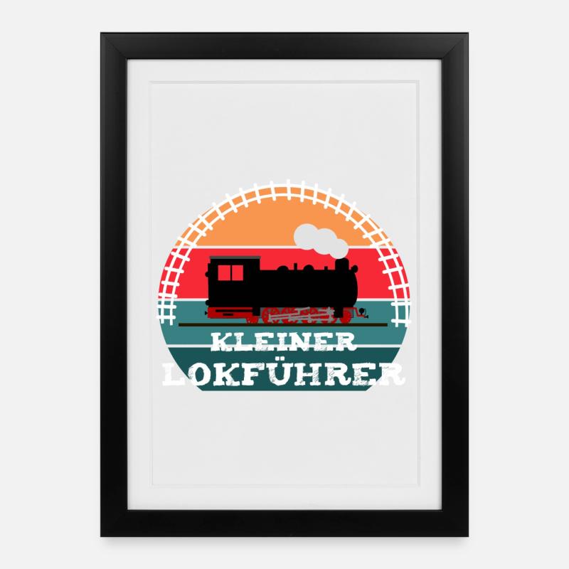Eisenbahn Kinder Dampflok Lokführer - Gerahmtes Poster (27 × 37 cm) - Schwarz