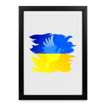 Drapeau de l’Ukraine avec colombe de la paix - Affiche encadrée (27 × 37 cm) - noir - Devant