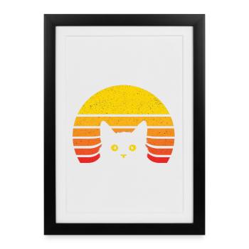 Chat silhouette au soleil rétro - Affiche encadrée (27 × 37 cm) - noir - Devant