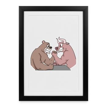 Bull and Bear Armwrestler Arm Press - Affiche encadrée (27 × 37 cm) - noir - Devant