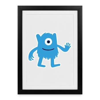 Monstre Bleu Poilu - Extraterrestre à un œil agitant - Affiche encadrée (27 × 37 cm) - noir - Devant