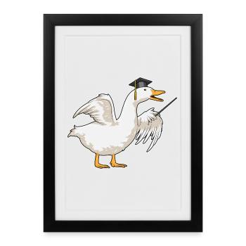 Duck Teacher Pointing Stick School - Framed poster (27 × 37 cm) - black - Front