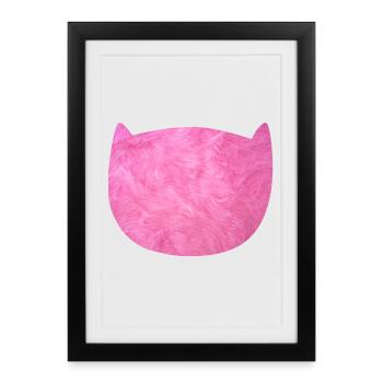 Chat Fluffy Fur Fourrure rose Fan Cat Love - Affiche encadrée (27 × 37 cm) - noir - Devant
