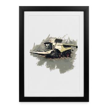Corn Picker Combine Harvester Tractor - Framed poster (27 × 37 cm) - black - Front