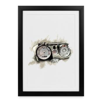 Tableau de bord de l’Unimog 406 - Affiche encadrée (27 × 37 cm) - noir - Devant