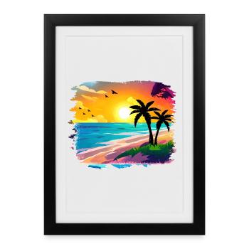Summer Sunset Beach Watercolor - Framed poster (27 × 37 cm) - black - Front