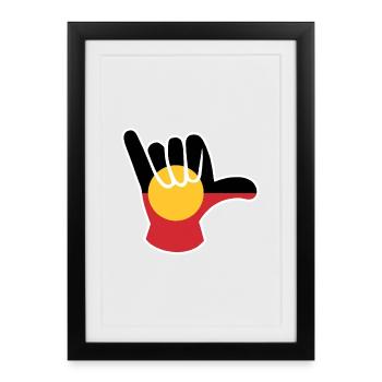 Shaka signe Aborigène Australie - Affiche encadrée (27 × 37 cm) - noir - Devant