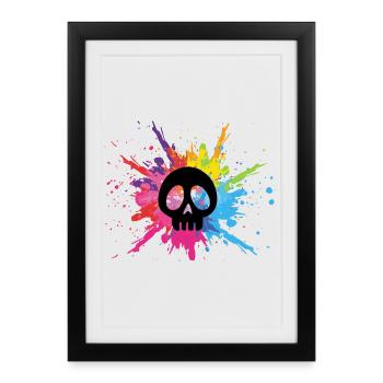 Black skull and multicolored explosion - Framed poster (27 × 37 cm) - black - Front