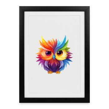 Motif coloré de hibou - Affiche encadrée (27 × 37 cm) - noir - Devant