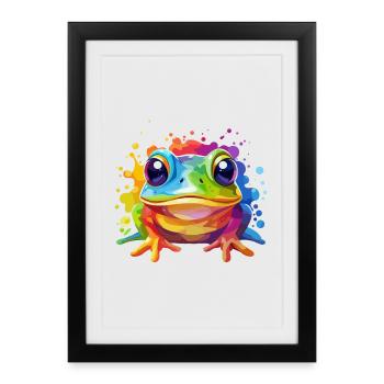 Design de grenouille coloré - Affiche encadrée (27 × 37 cm) - noir - Devant