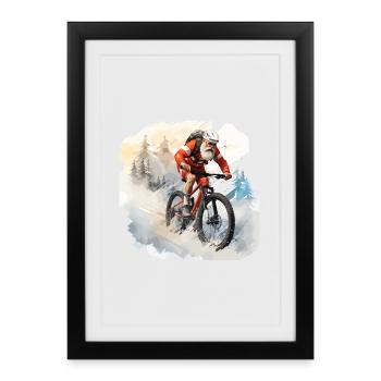Santa finished with mountain bike - Framed poster (27 × 37 cm) - black - Front