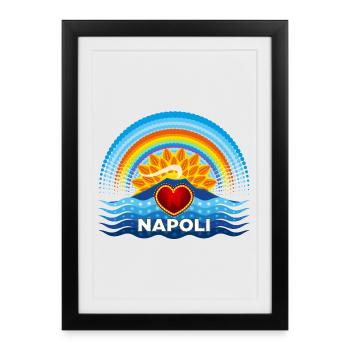 Naples Coeur Vésuve Soleil et Arc-en-ciel - Affiche encadrée (27 × 37 cm) - noir - Devant