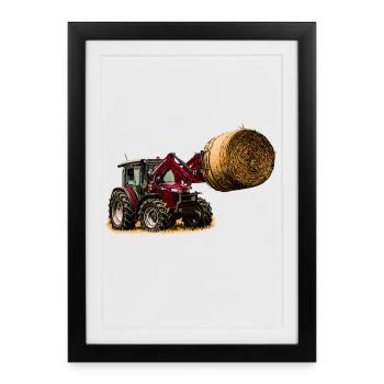 Tractor 4700 m with straw bales - Framed poster (27 × 37 cm) - black - Front