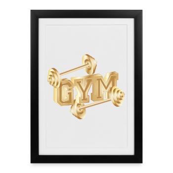 Typographie d’haltères dorée pour les amateurs de gym - Affiche encadrée (27 × 37 cm) - noir - Devant