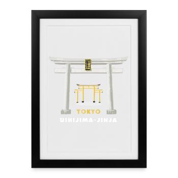 Tokyo, Ushijima-jinja, Torii, Japan Drawing - Framed poster (27 × 37 cm) - black - Front